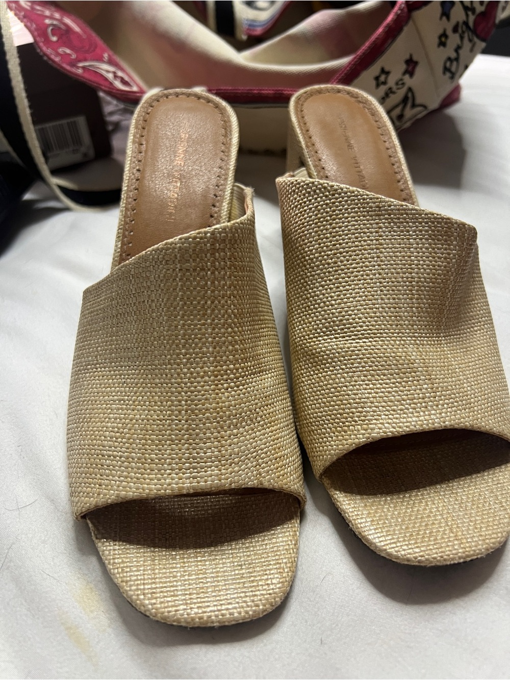 Woven Slide Mules in Natural Beige - Women's Open Toe Heels
